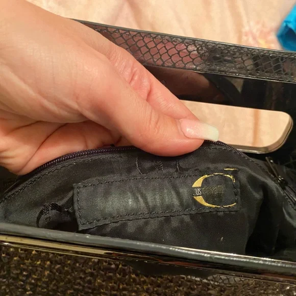 Just Cavalli folding bag in patent faux gray/brown leather with charcoal accents - Picture 4 of 12